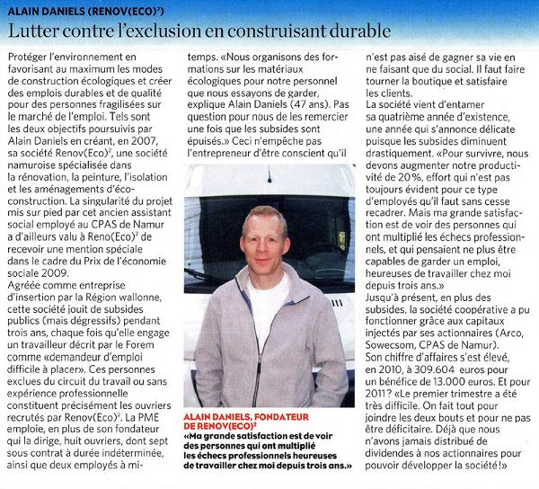 Article de Trends Tendance sur Renoveco intitul&eacute; : "Lutter contre l'exclusion sociale en construisant durable"